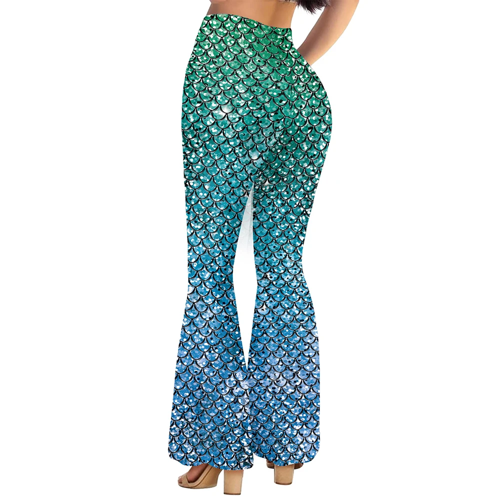 Nadanbao Pink Mermaid Flare Pants for Women Fish Scales 3D Digital Print Trousers Fashion Casual Streetwear Spring Autumn Bottom