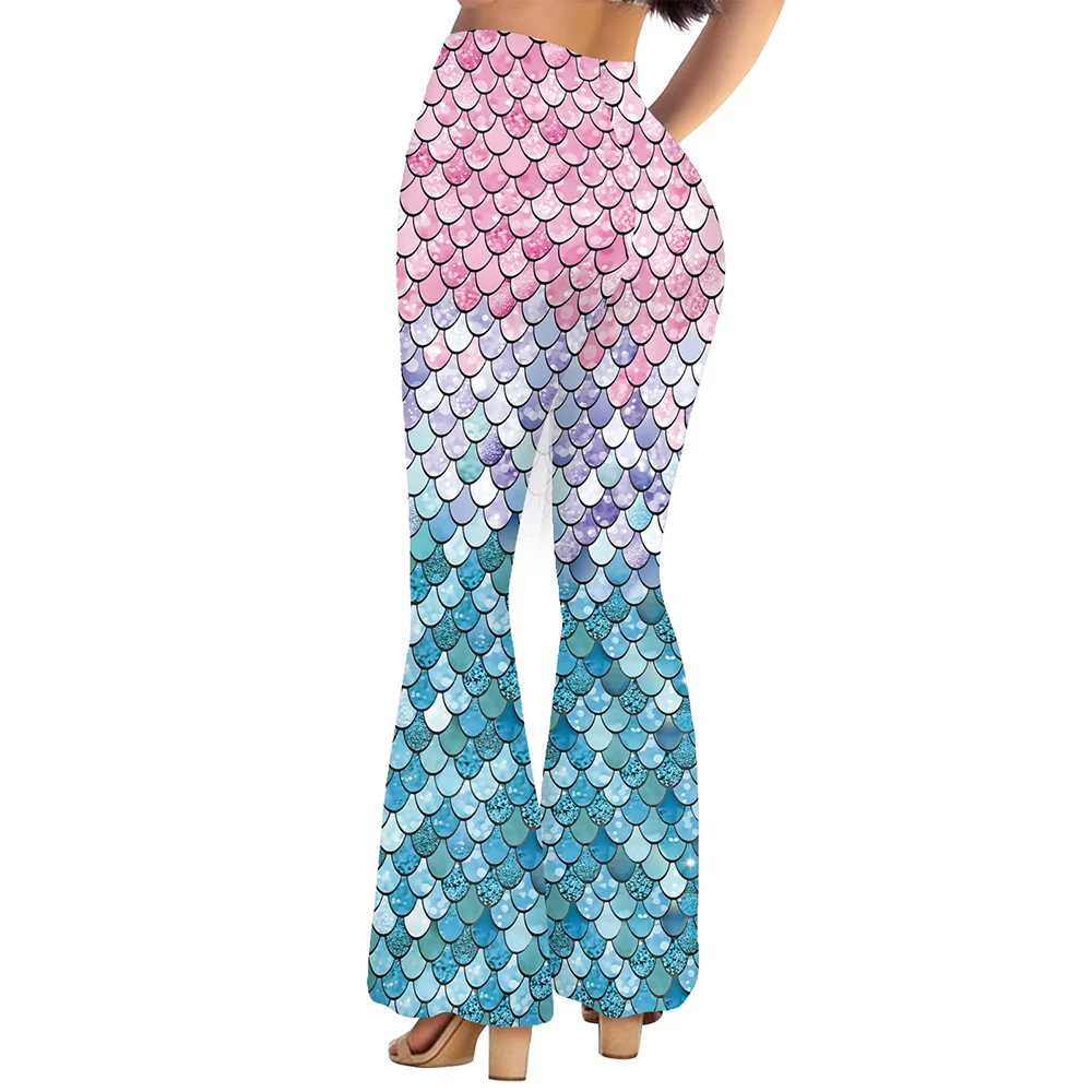 Nadanbao Pink Mermaid Flare Pants for Women Fish Scales 3D Digital Print Trousers Fashion Casual Streetwear Spring Autumn Bottom