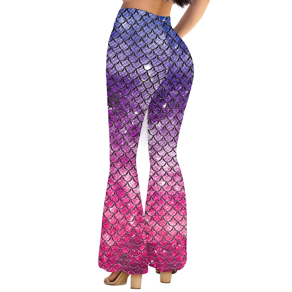 Nadanbao Pink Mermaid Flare Pants for Women Fish Scales 3D Digital Print Trousers Fashion Casual Streetwear Spring Autumn Bottom