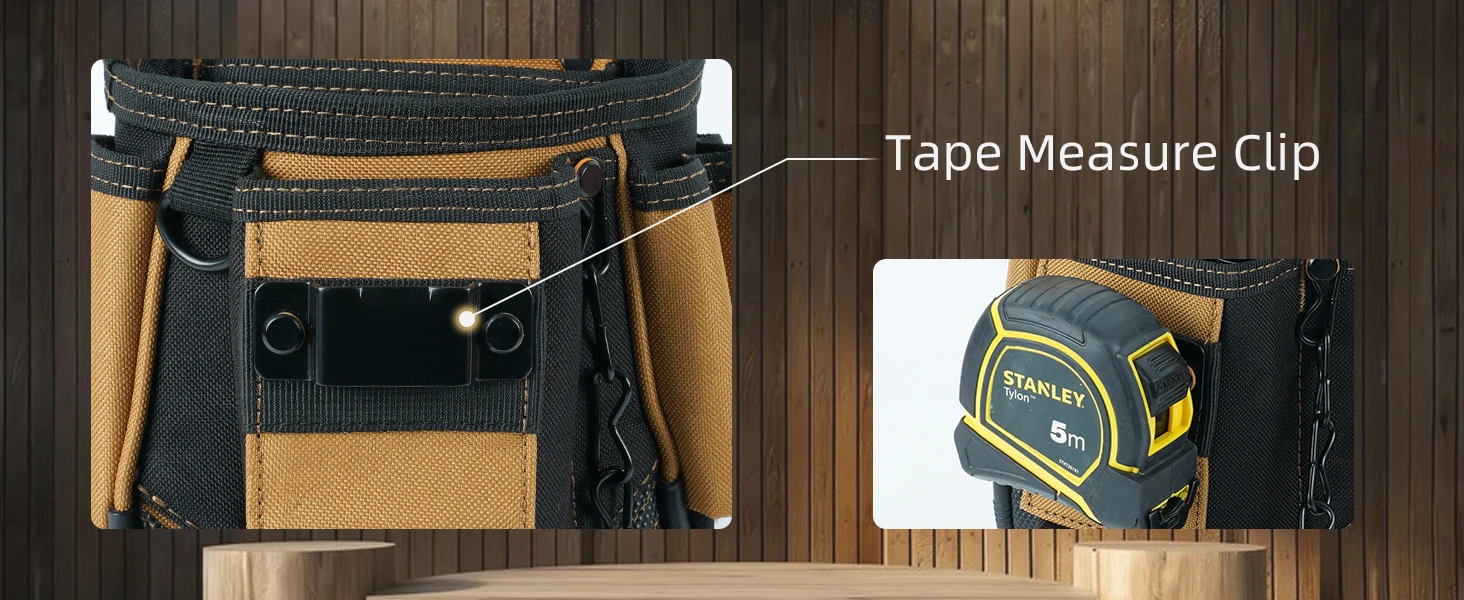 MELOTOUGH Small Electrician Tool Pouch Tool Belt Pouch with Belt Clip Attachment 9 Pockets, Tape Thong, Great ElectricianHolster