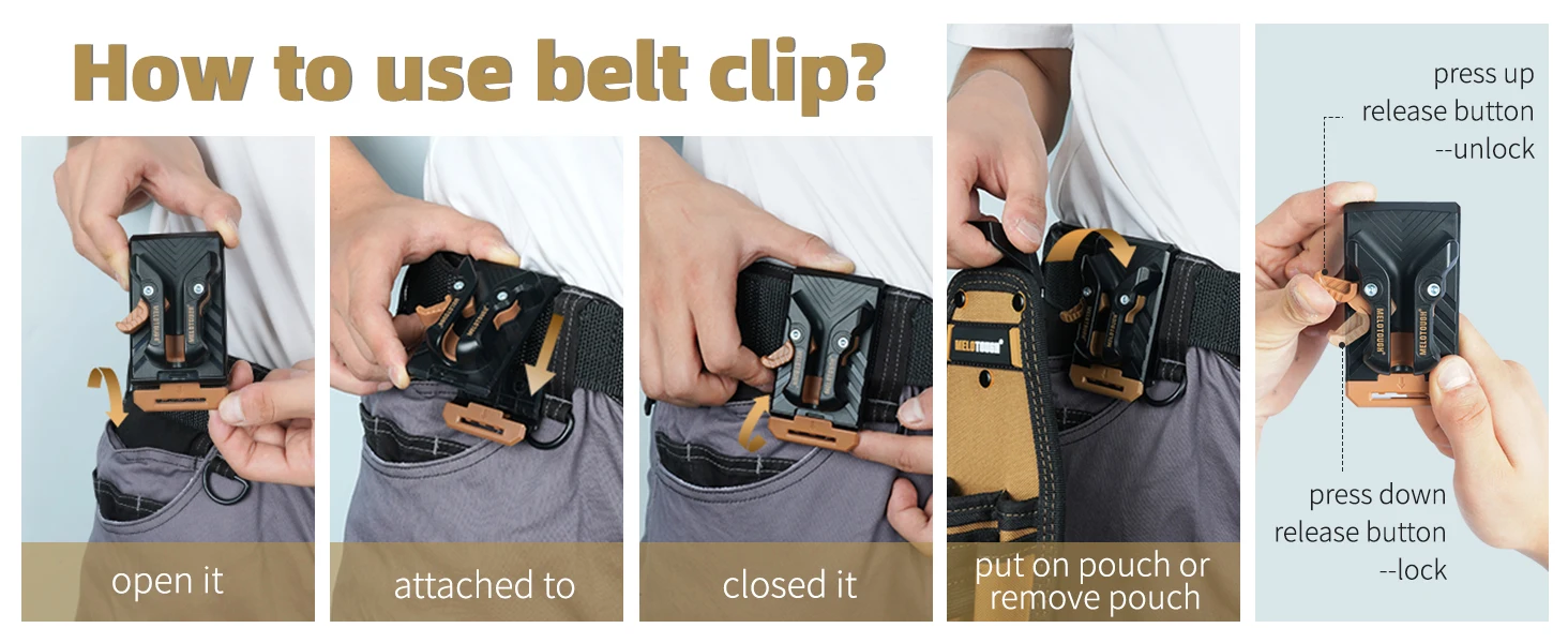 MELOTOUGH Small Electrician Tool Pouch Tool Belt Pouch with Belt Clip Attachment 9 Pockets, Tape Thong, Great ElectricianHolster