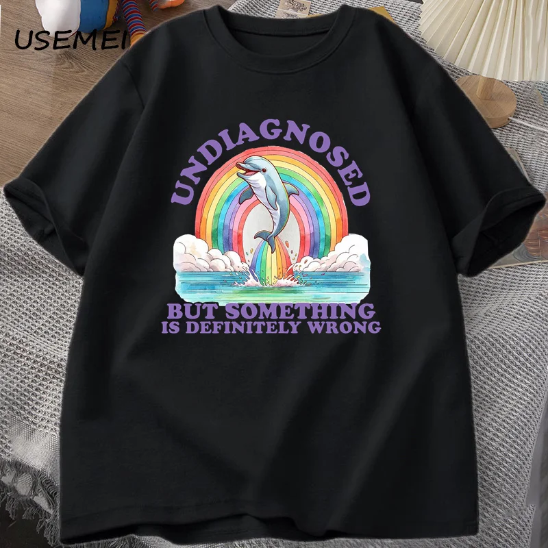 Undiagnosed But Something Is Definitely Wrong T-Shirt Vintage Men's Clothes Summer Cotton Short Sleeve T Shirt Loose Tops