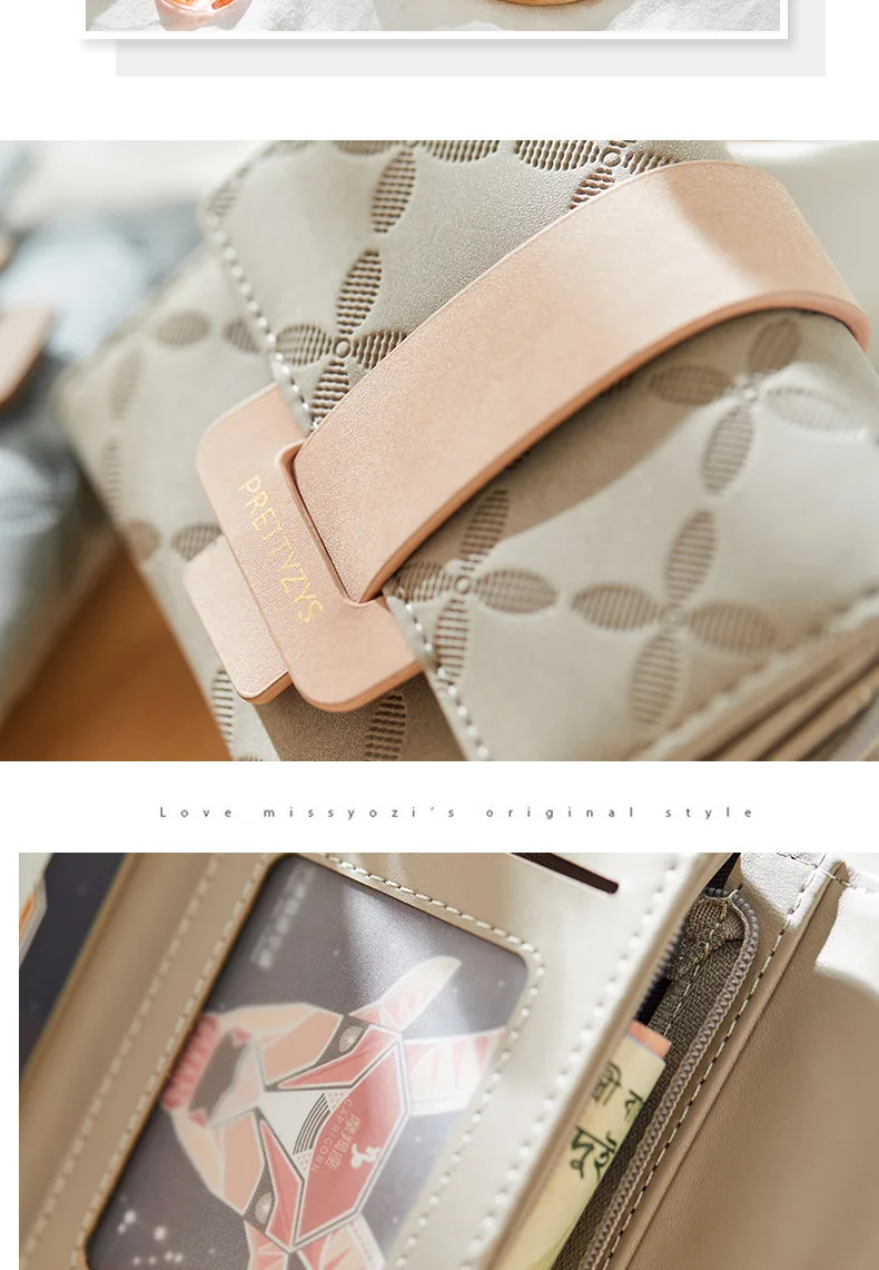 Purse for Female Korean PU Plaid Buckle Simple Multi-Card Folding Triple Fold Bag Large Capacity Student Ladies Daily Travel