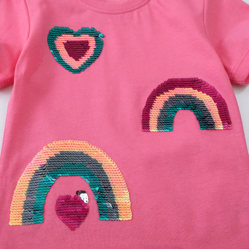 Jumping Meters 2-7T Rainbow New Designs Girls T Shirts Summer Children's Clothes Short Sleeve Kids Tees Tops Baby Costume Shirt