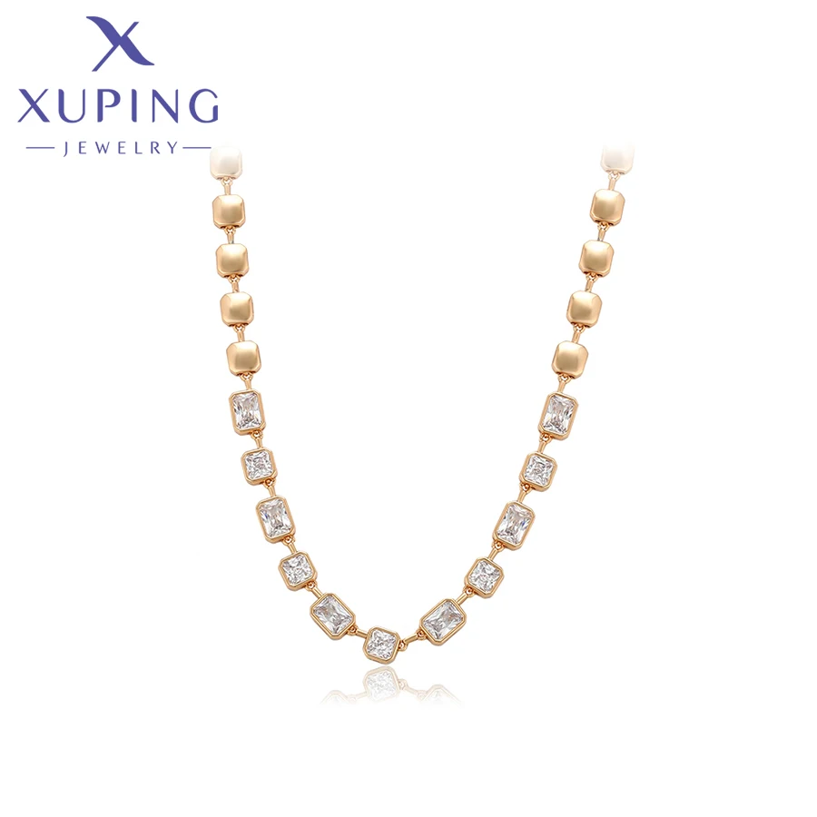 Xuping Jewelry Trendy Copper Luxury 50cm Square Stone Necklace of Gold Color Necklaces for Women Exquisite Gift X000850676