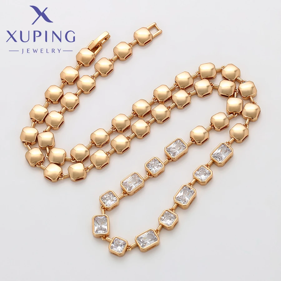 Xuping Jewelry Trendy Copper Luxury 50cm Square Stone Necklace of Gold Color Necklaces for Women Exquisite Gift X000850676
