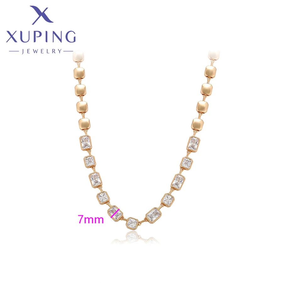 Xuping Jewelry Trendy Copper Luxury 50cm Square Stone Necklace of Gold Color Necklaces for Women Exquisite Gift X000850676