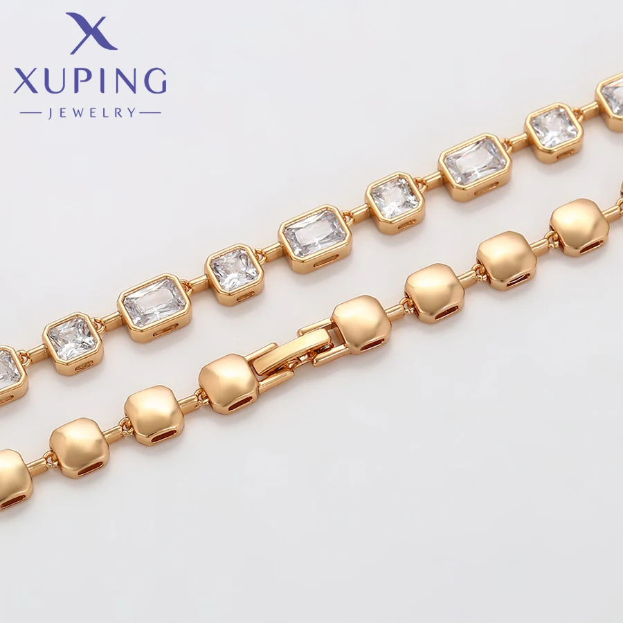 Xuping Jewelry Trendy Copper Luxury 50cm Square Stone Necklace of Gold Color Necklaces for Women Exquisite Gift X000850676