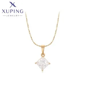 Xuping Jewelry Trendy Copper Luxury 50cm Square Stone Necklace of Gold Color Necklaces for Women Exquisite Gift X000850676