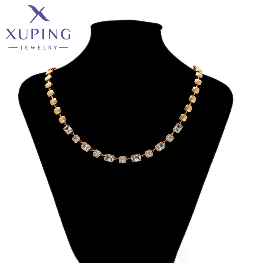 Xuping Jewelry Trendy Copper Luxury 50cm Square Stone Necklace of Gold Color Necklaces for Women Exquisite Gift X000850676
