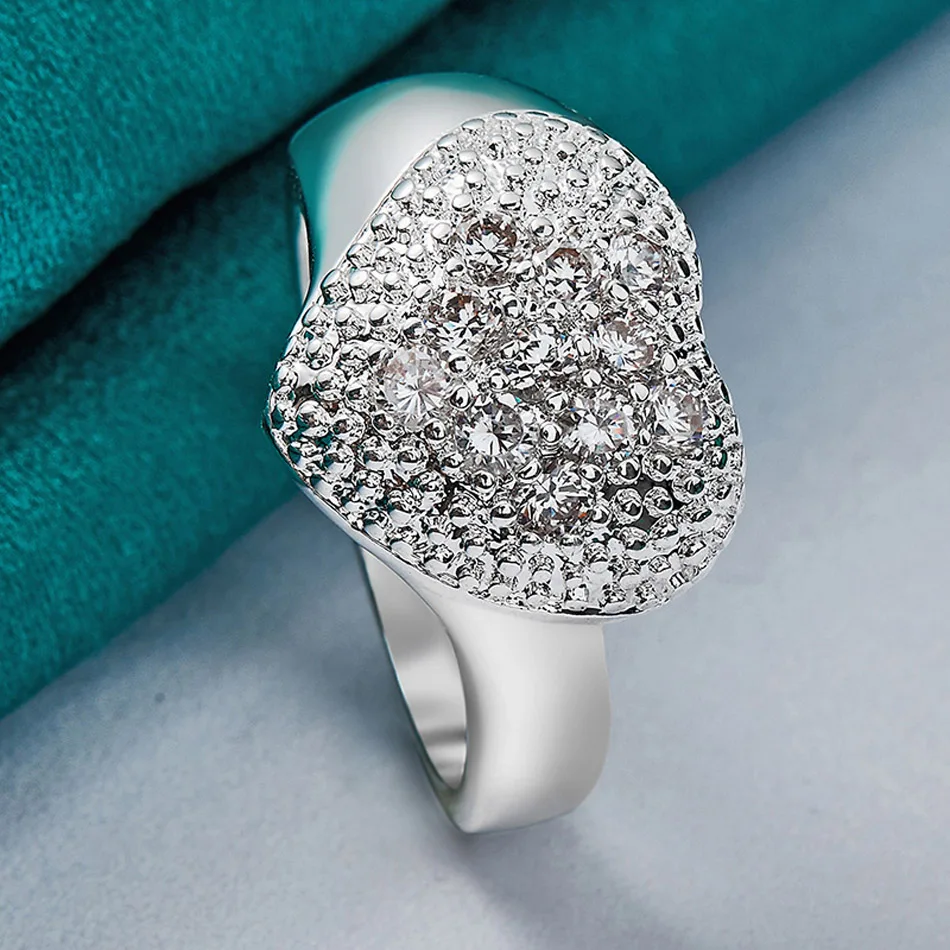 URMYLADY 925 Sterling Silver Heart Zircon 7-10# Ring For Women Fashion Wedding Party Charm Jewelry