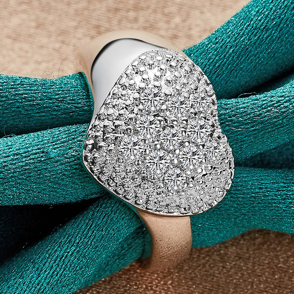 URMYLADY 925 Sterling Silver Heart Zircon 7-10# Ring For Women Fashion Wedding Party Charm Jewelry