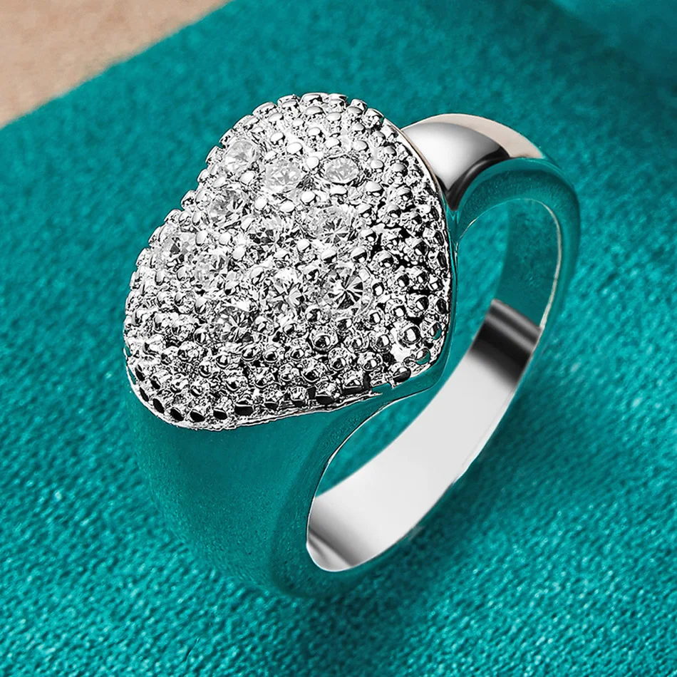 URMYLADY 925 Sterling Silver Heart Zircon 7-10# Ring For Women Fashion Wedding Party Charm Jewelry