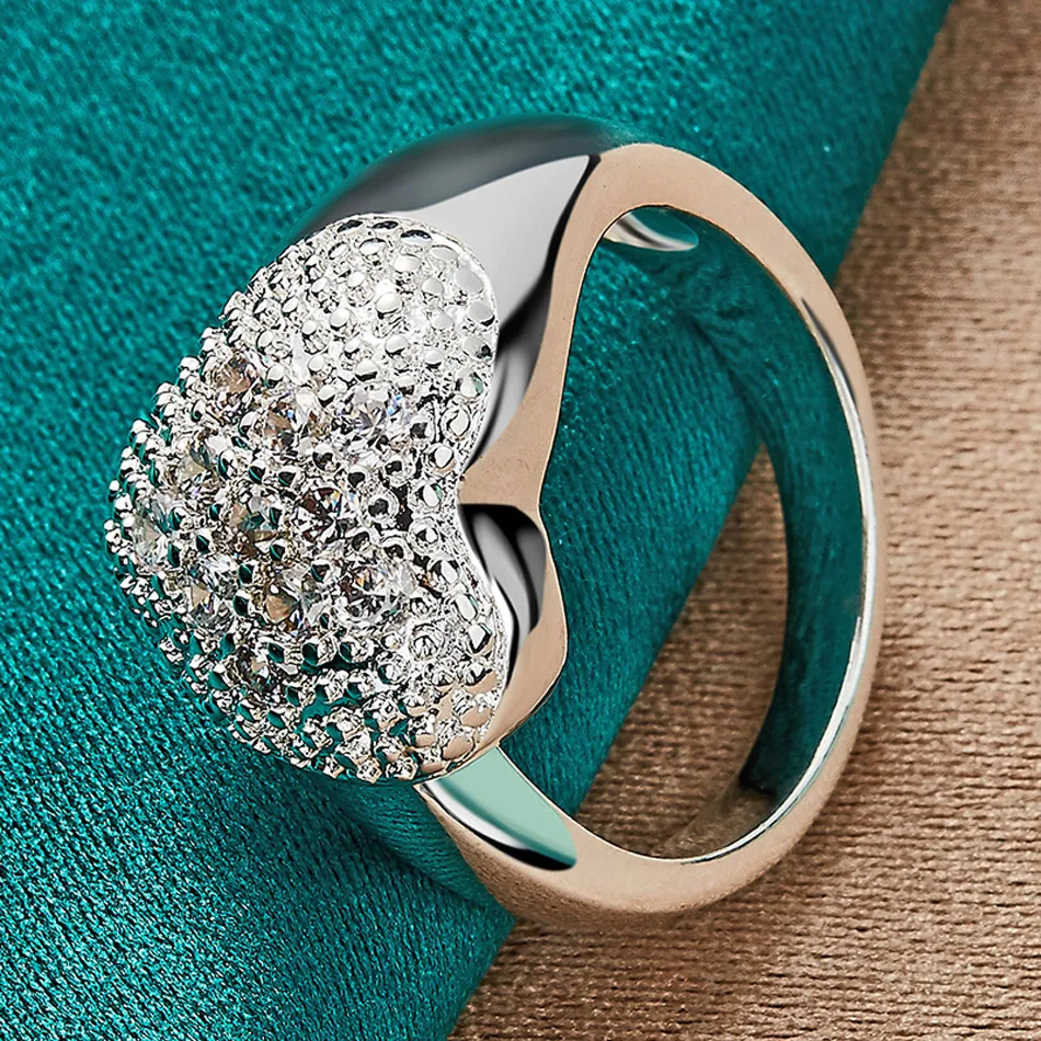 URMYLADY 925 Sterling Silver Heart Zircon 7-10# Ring For Women Fashion Wedding Party Charm Jewelry
