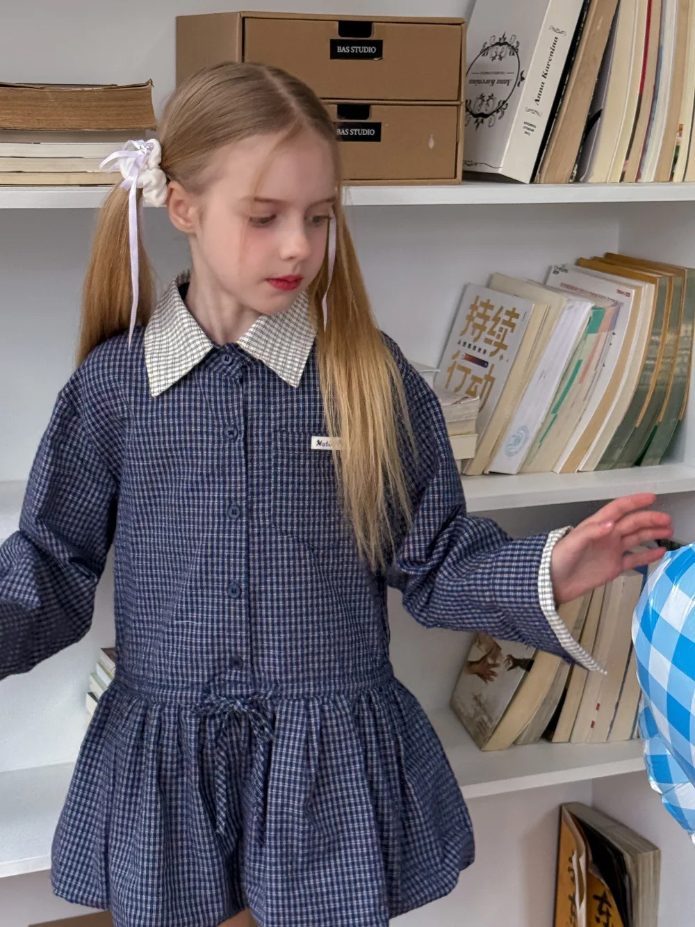 Shirt Dress 2025 Spring New Korean Fashion Doll Neck Long Sleeve Retro Plaid Shirt Dress Kids Clothes Girls