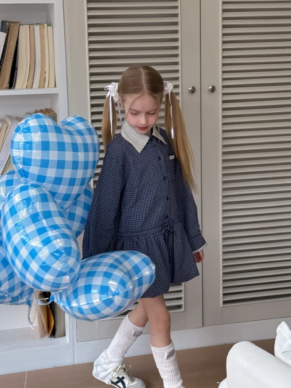 Shirt Dress 2025 Spring New Korean Fashion Doll Neck Long Sleeve Retro Plaid Shirt Dress Kids Clothes Girls