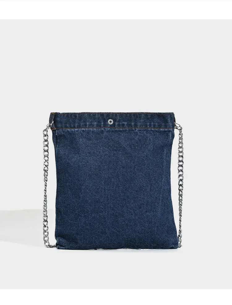 Embroidered Flowers Women Cowboy Shoulder Bag Fashion Chain Ladies Messenger Bags Denim Handbag Personality Trend Student Bag