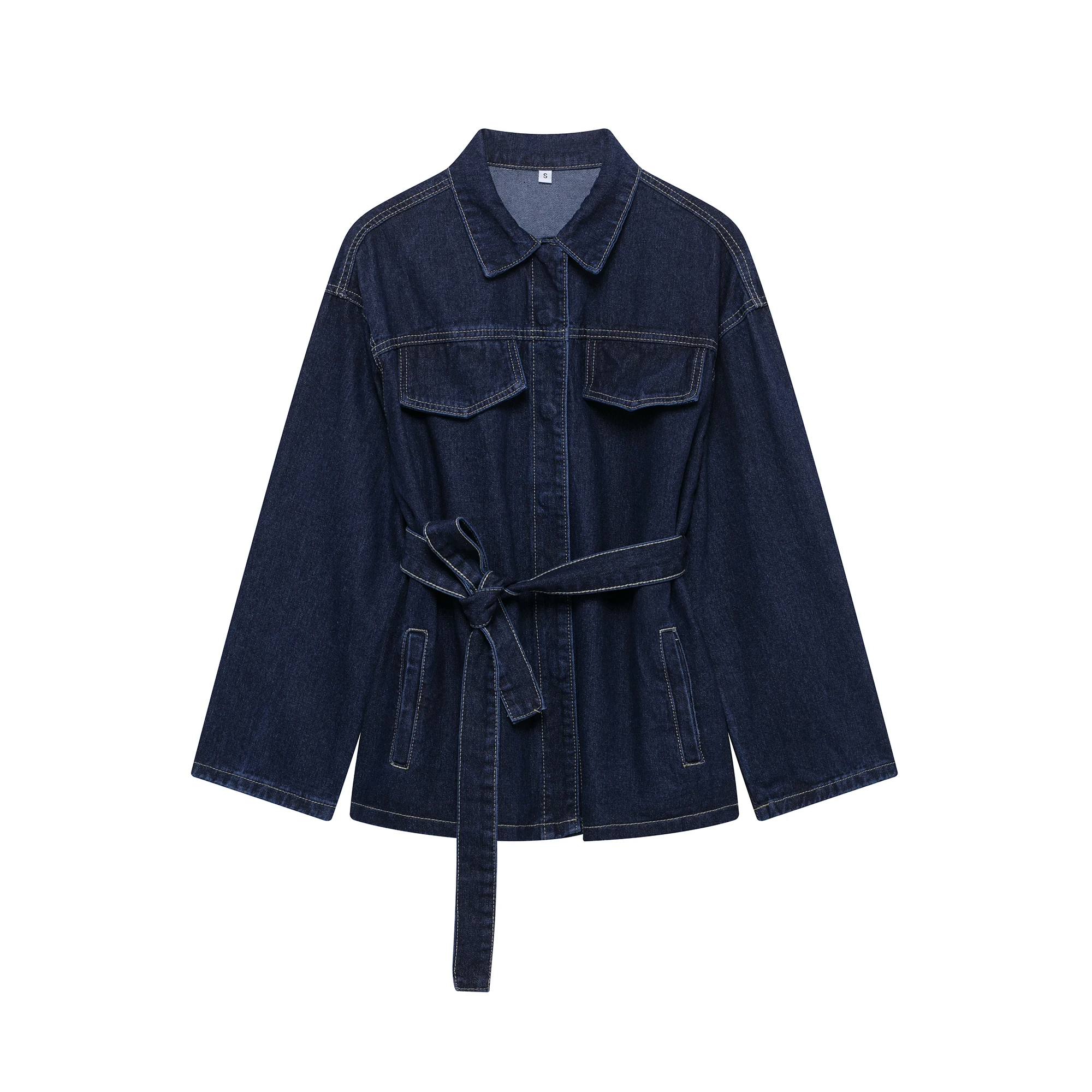 DUOPERI Women Fashion 2 Pieces Sets With Belt Denim Jackets & Vintage Front Zipper Jeans Trousers Feamle Chic Lady Pants Sets