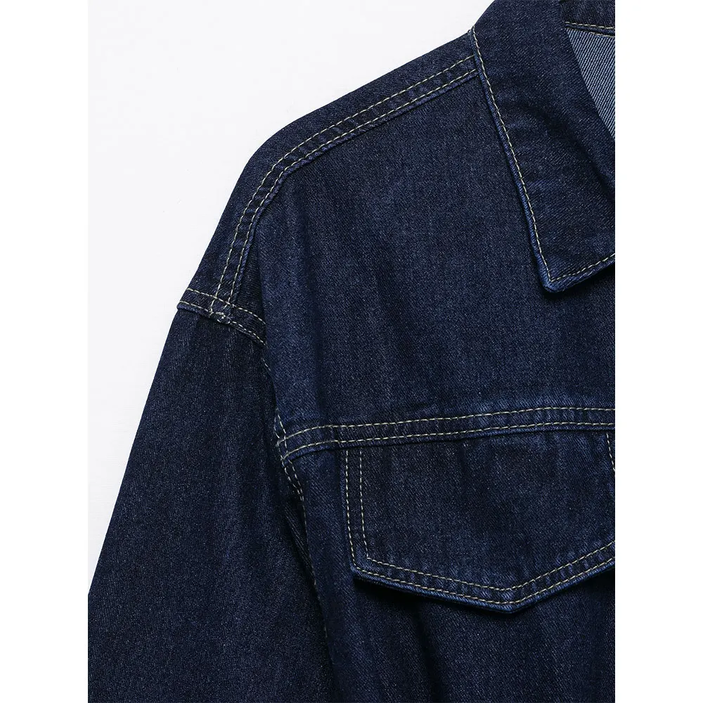 DUOPERI Women Fashion 2 Pieces Sets With Belt Denim Jackets & Vintage Front Zipper Jeans Trousers Feamle Chic Lady Pants Sets
