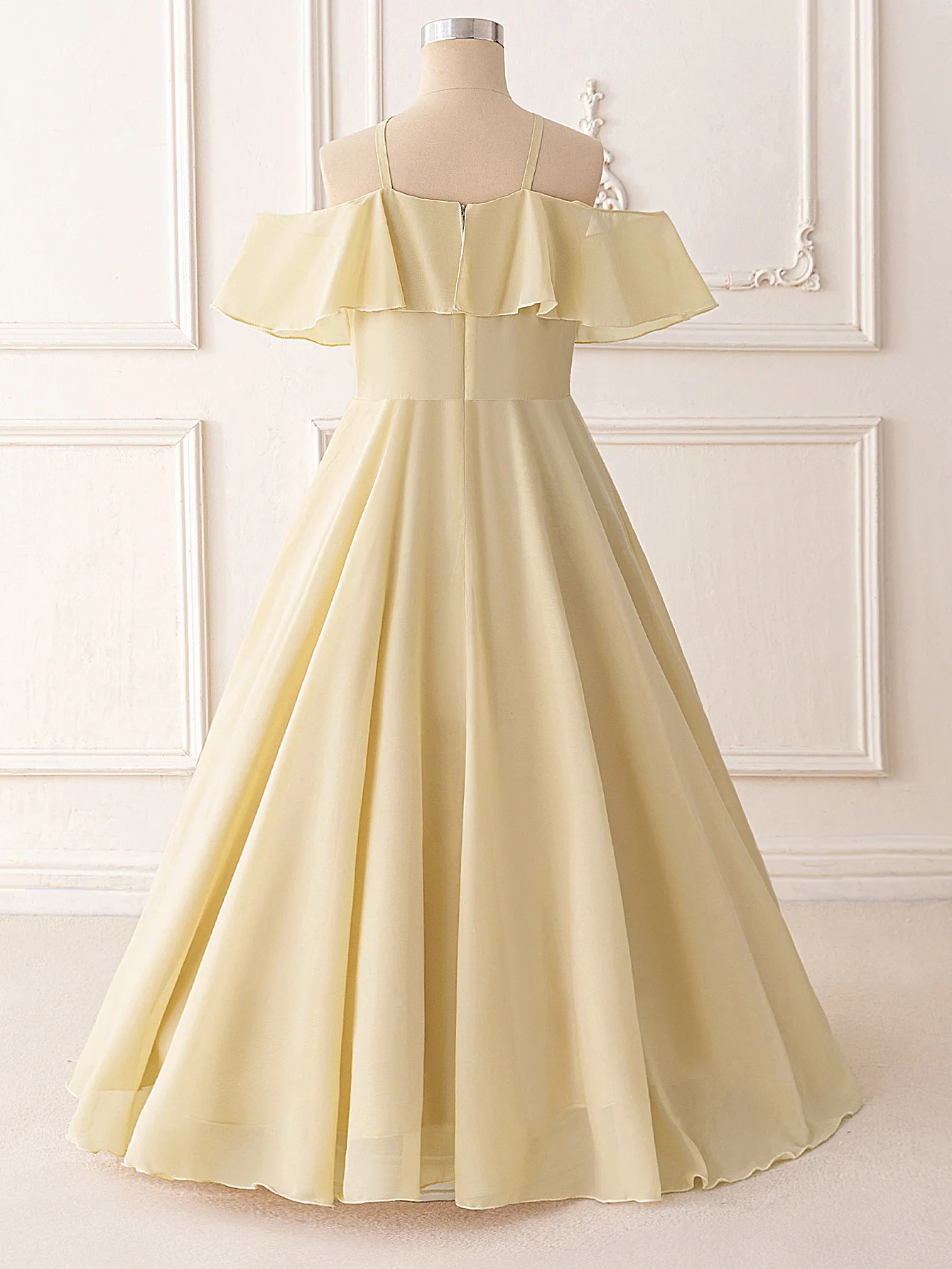 Ruffle Girls Party Bridesmaid Strap Dress off Shoulder Long Wedding Princess Prom Dresses Kids Elegant Beach Birthday Evening