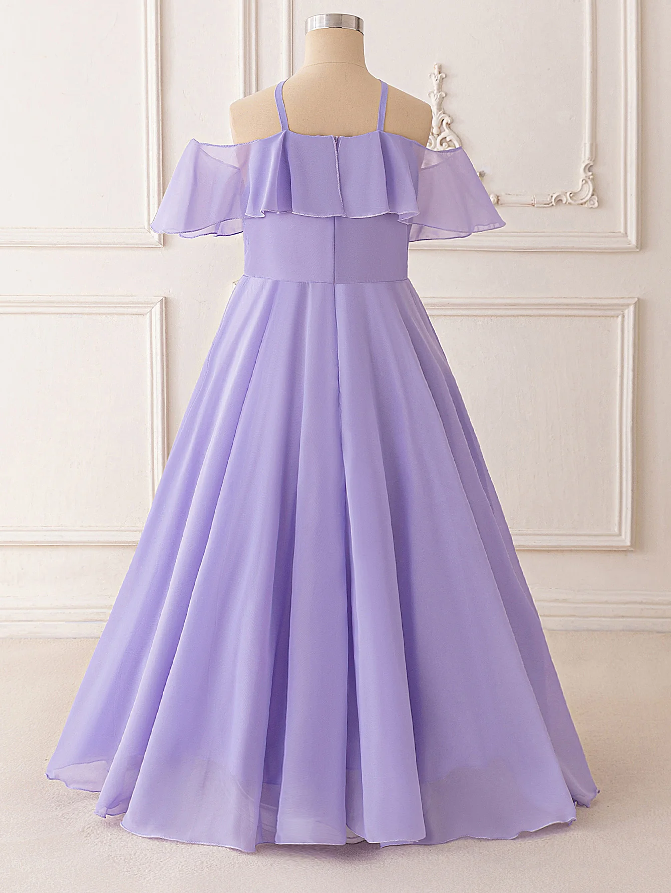 Ruffle Girls Party Bridesmaid Strap Dress off Shoulder Long Wedding Princess Prom Dresses Kids Elegant Beach Birthday Evening