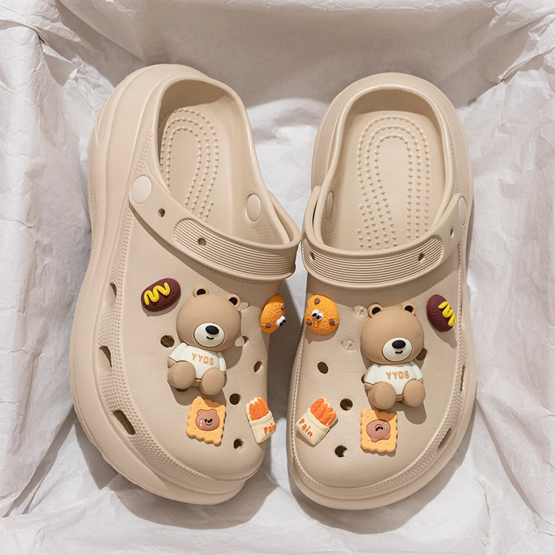 Summer Cartoon EVA Clogs for Women Thick Sole Non Slip Garden Beach Sandals Woman Fashion DIY Chunky Platform Sandalias De Mujer