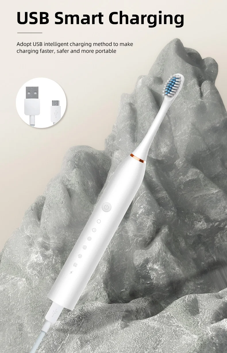 Electric Ultrasonic Toothbrush Six Speed Mode Home Soft Hair USB Charging Waterproof Adult Tooth Cleaner Automatic Couple Set