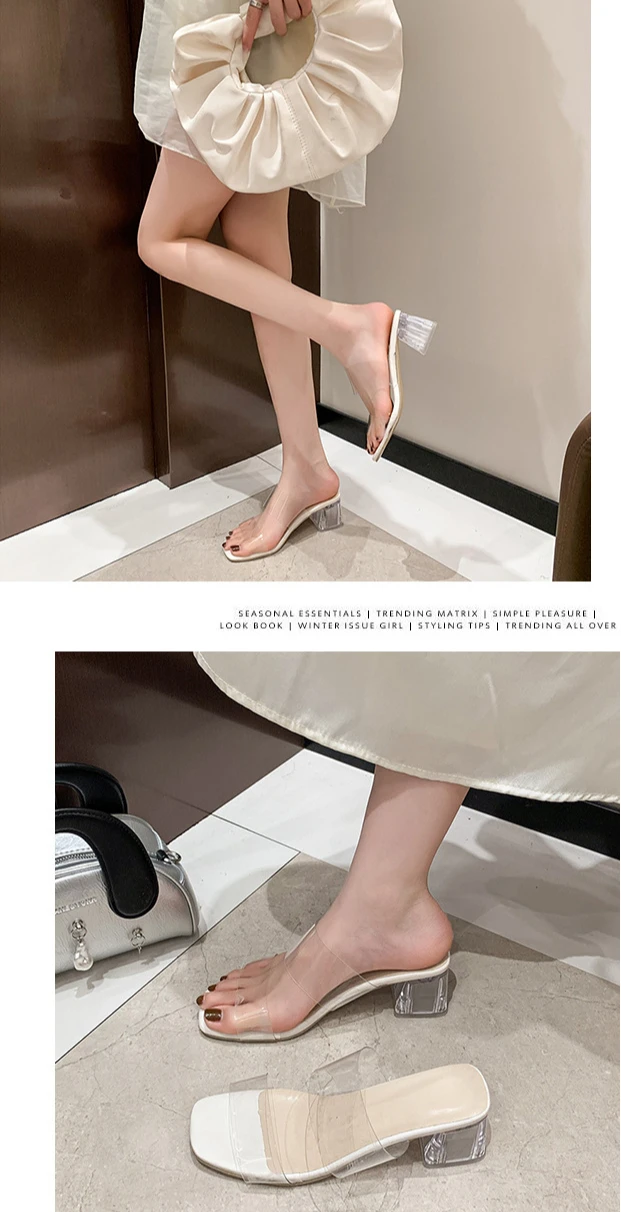 Summer Women Pumps Sandals PVC Jelly Slippers High Heels Women Open Toe Transparent Perspex Slippers Shoes Heel Sandals