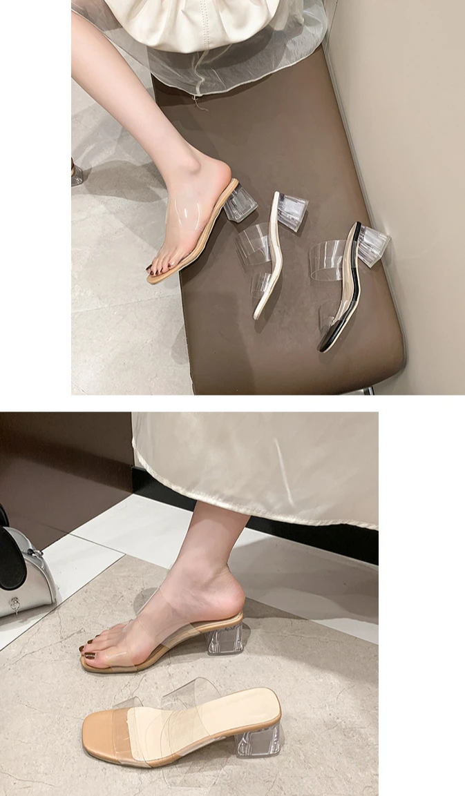 Summer Women Pumps Sandals PVC Jelly Slippers High Heels Women Open Toe Transparent Perspex Slippers Shoes Heel Sandals