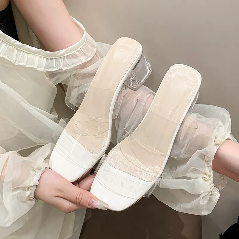 Summer Women Pumps Sandals PVC Jelly Slippers High Heels Women Open Toe Transparent Perspex Slippers Shoes Heel Sandals