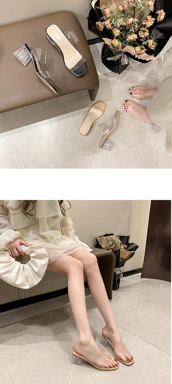 Summer Women Pumps Sandals PVC Jelly Slippers High Heels Women Open Toe Transparent Perspex Slippers Shoes Heel Sandals