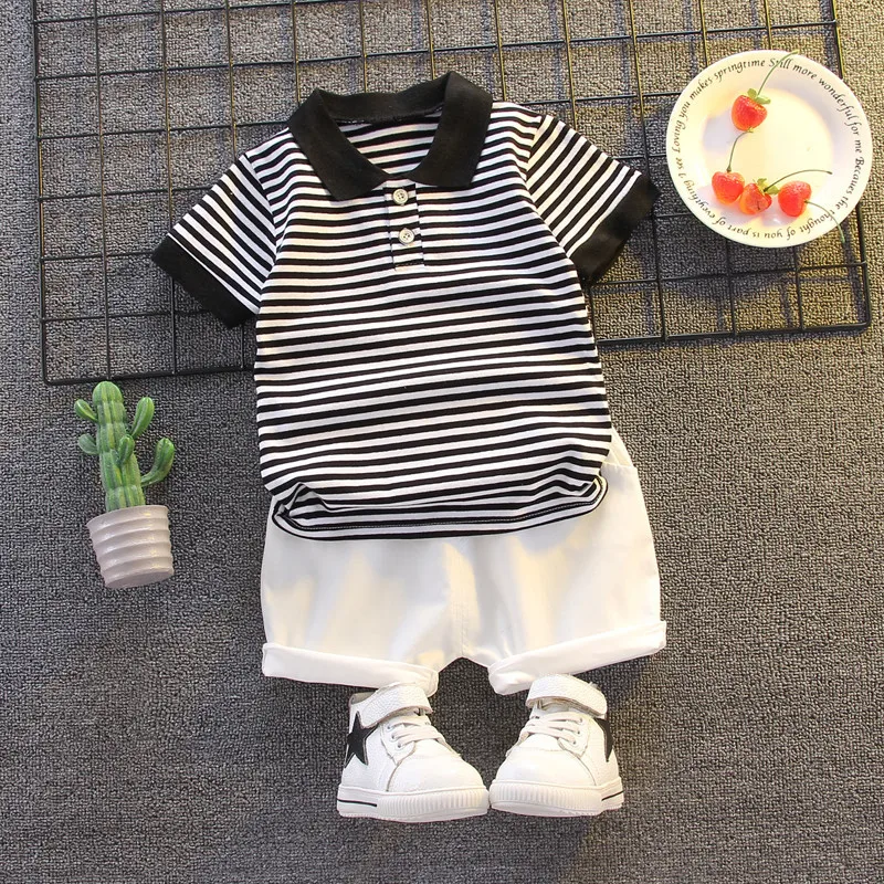Summer Clothes for Children Baby Boys Girls Striped T-Shirt And Shorts 2pcs Set Toddler Fashion Tracksuit