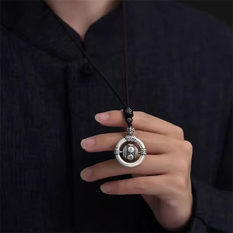 Vintage Relief Lotus Safety Buckle Pendant For Men Jewelry Blessing Om Mani Padme Hum Bead Male Choker Accessories