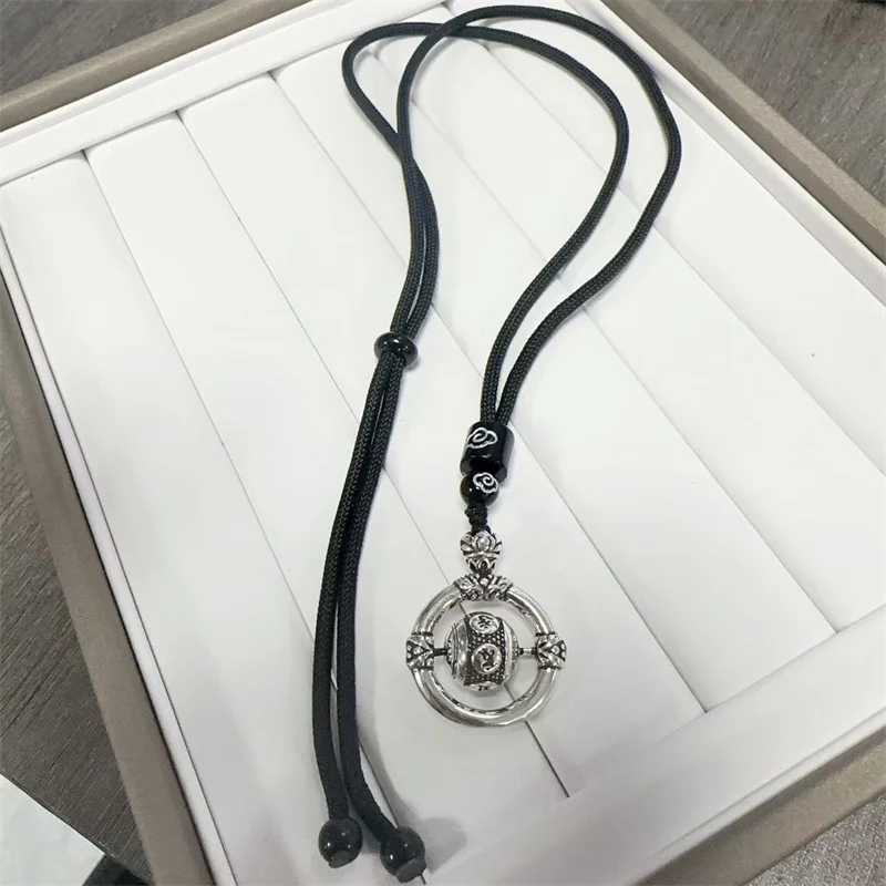 Vintage Relief Lotus Safety Buckle Pendant For Men Jewelry Blessing Om Mani Padme Hum Bead Male Choker Accessories