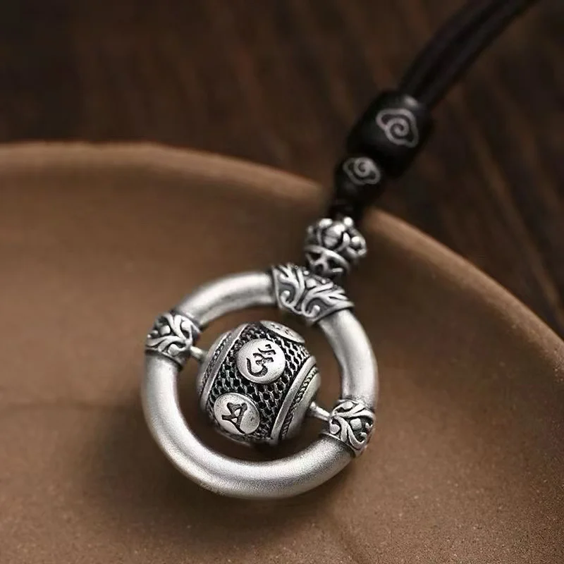 Vintage Relief Lotus Safety Buckle Pendant For Men Jewelry Blessing Om Mani Padme Hum Bead Male Choker Accessories