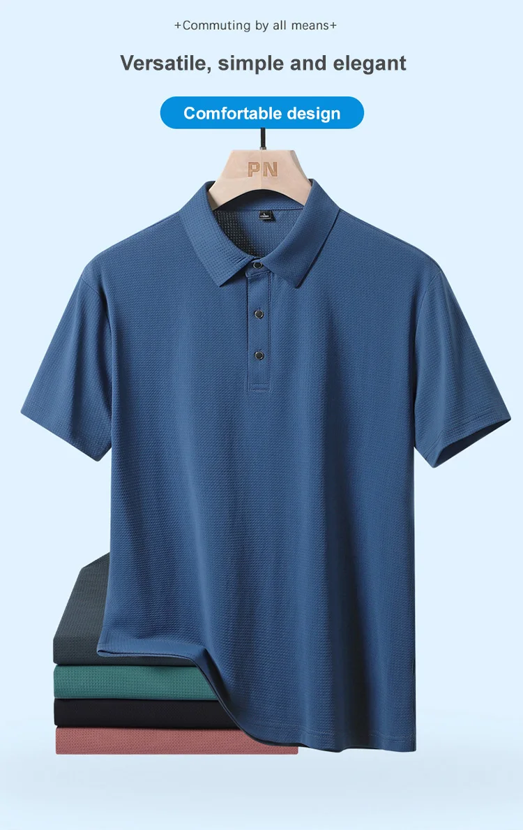 M-9XL Summer Polo Shirt Men New Breathable Mesh Ice Silk Quick-drying Short-sleeved T-shirt Elastic Sports Tops Men Clothing