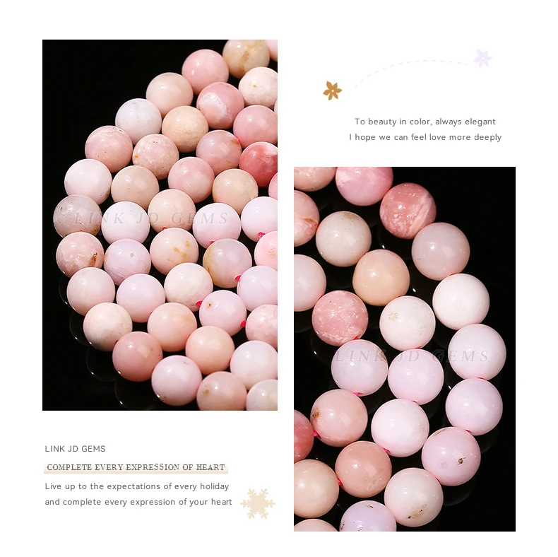 5A Natural Stone Pink Opal Bead Round Loose Spacer 4 6 8 10mm Seed Bead For Jewelry Making Diy Necklace Bracelet Accessory 15"