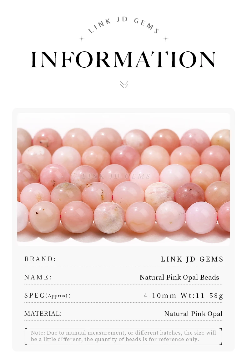 5A Natural Stone Pink Opal Bead Round Loose Spacer 4 6 8 10mm Seed Bead For Jewelry Making Diy Necklace Bracelet Accessory 15"