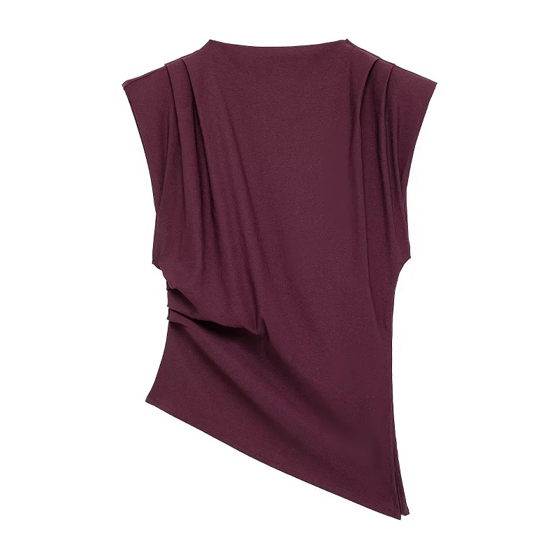 MUJER Asymmetric Tank Top Female Ruched Sleeveless Tops for Women High Neck Strapless Top Women Fashion Aesthetic Tops Woman