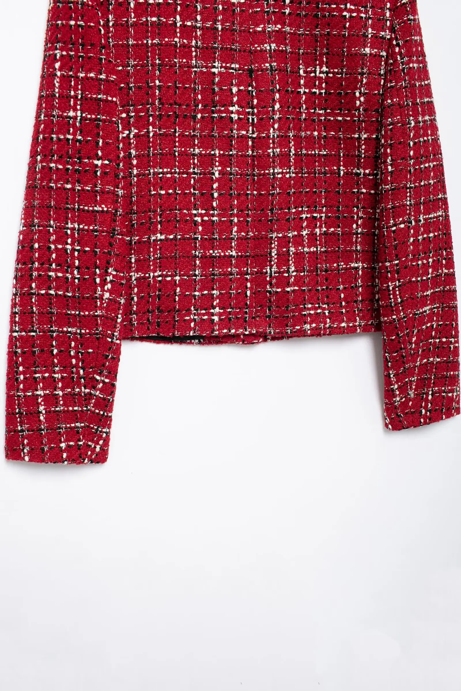 HH Women Vintage Red Plaid Tweed Coat Slim Turn Down Collar Long Sleeve Jacket Autumn Fashion Lady High Street Outwear