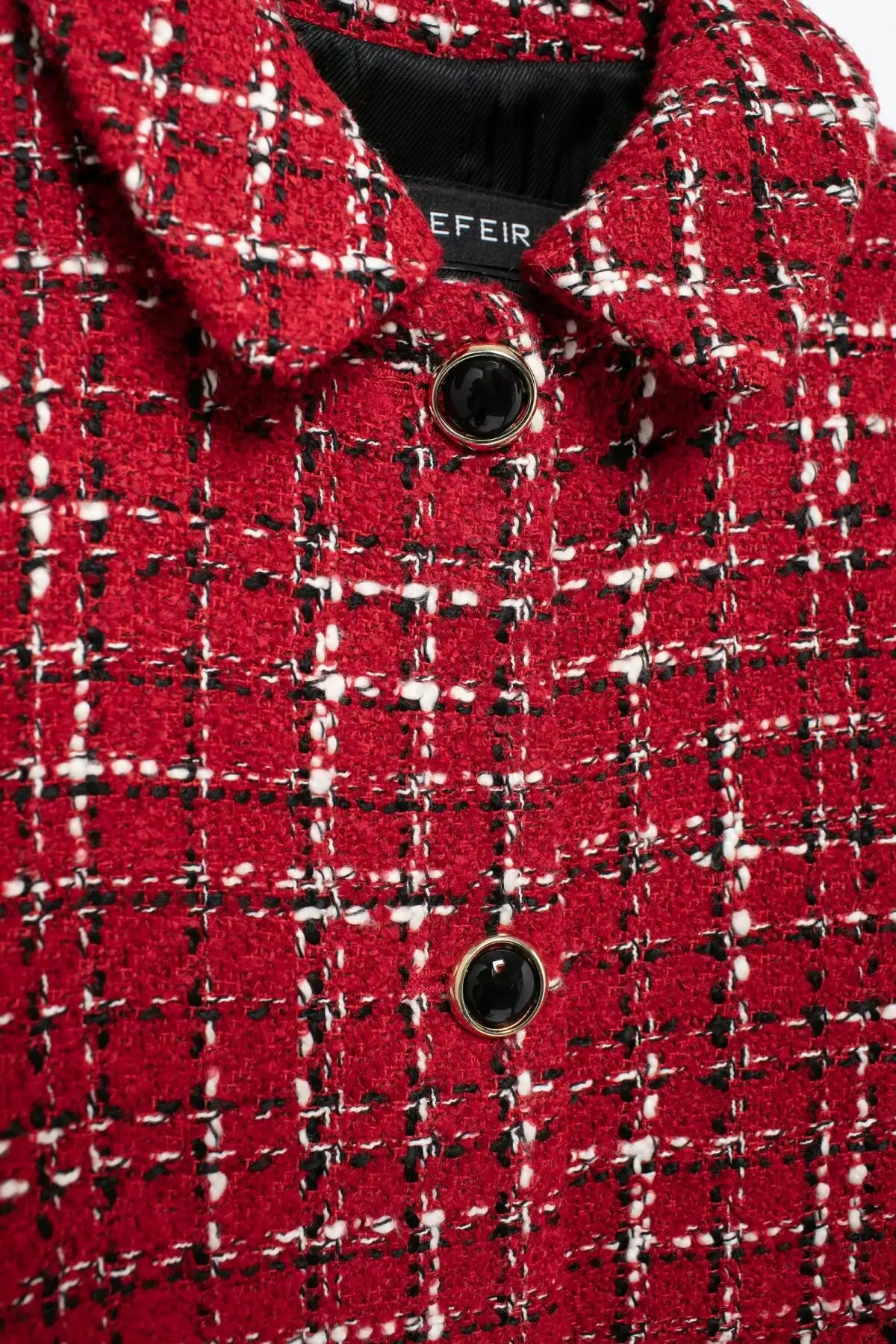 HH Women Vintage Red Plaid Tweed Coat Slim Turn Down Collar Long Sleeve Jacket Autumn Fashion Lady High Street Outwear
