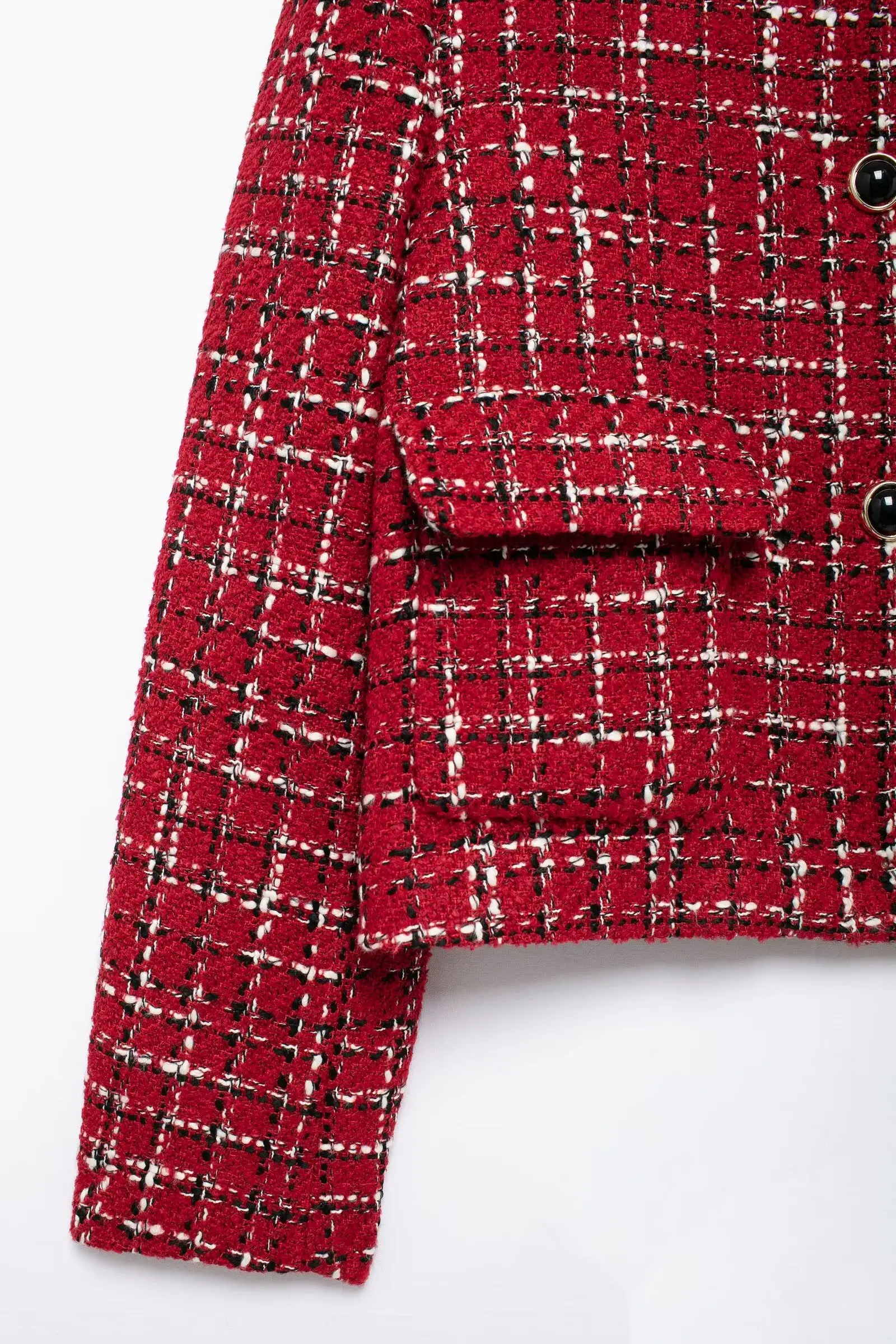HH Women Vintage Red Plaid Tweed Coat Slim Turn Down Collar Long Sleeve Jacket Autumn Fashion Lady High Street Outwear
