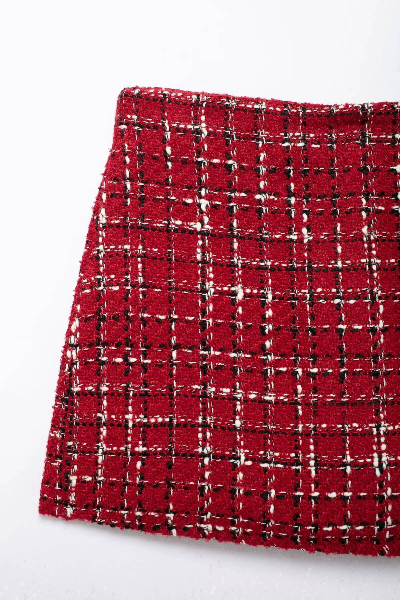 HH Women Vintage Red Plaid Tweed Coat Slim Turn Down Collar Long Sleeve Jacket Autumn Fashion Lady High Street Outwear