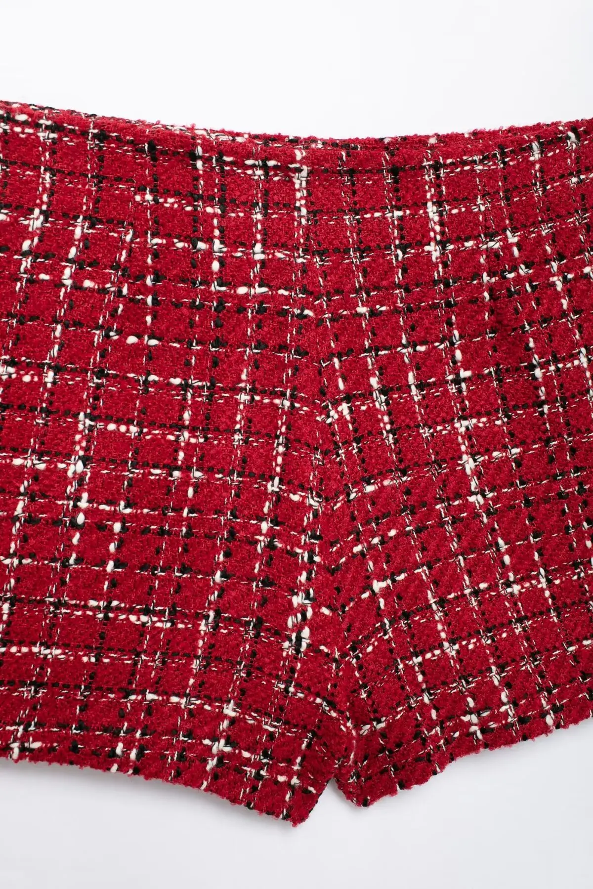 HH Women Vintage Red Plaid Tweed Coat Slim Turn Down Collar Long Sleeve Jacket Autumn Fashion Lady High Street Outwear