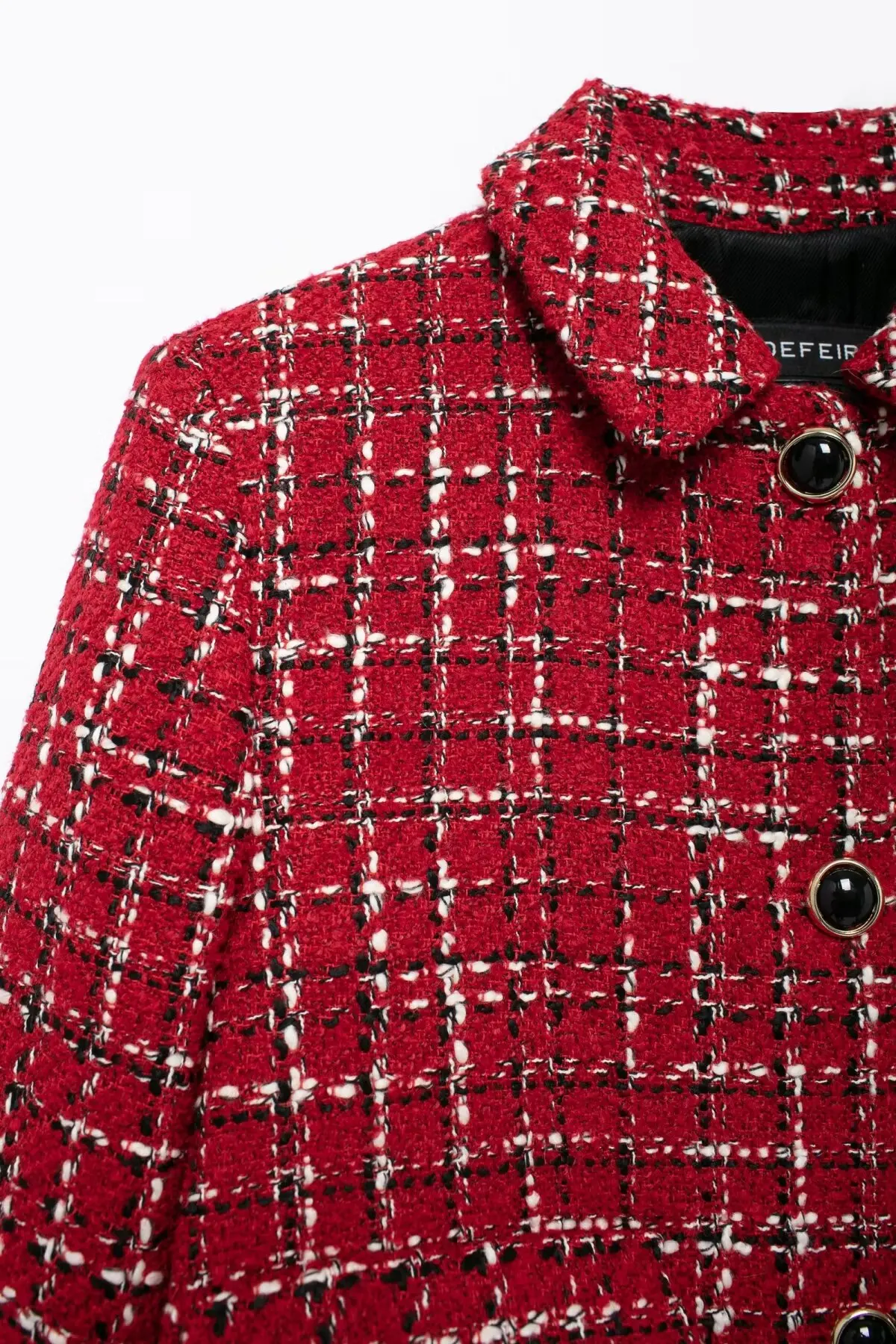 HH Women Vintage Red Plaid Tweed Coat Slim Turn Down Collar Long Sleeve Jacket Autumn Fashion Lady High Street Outwear