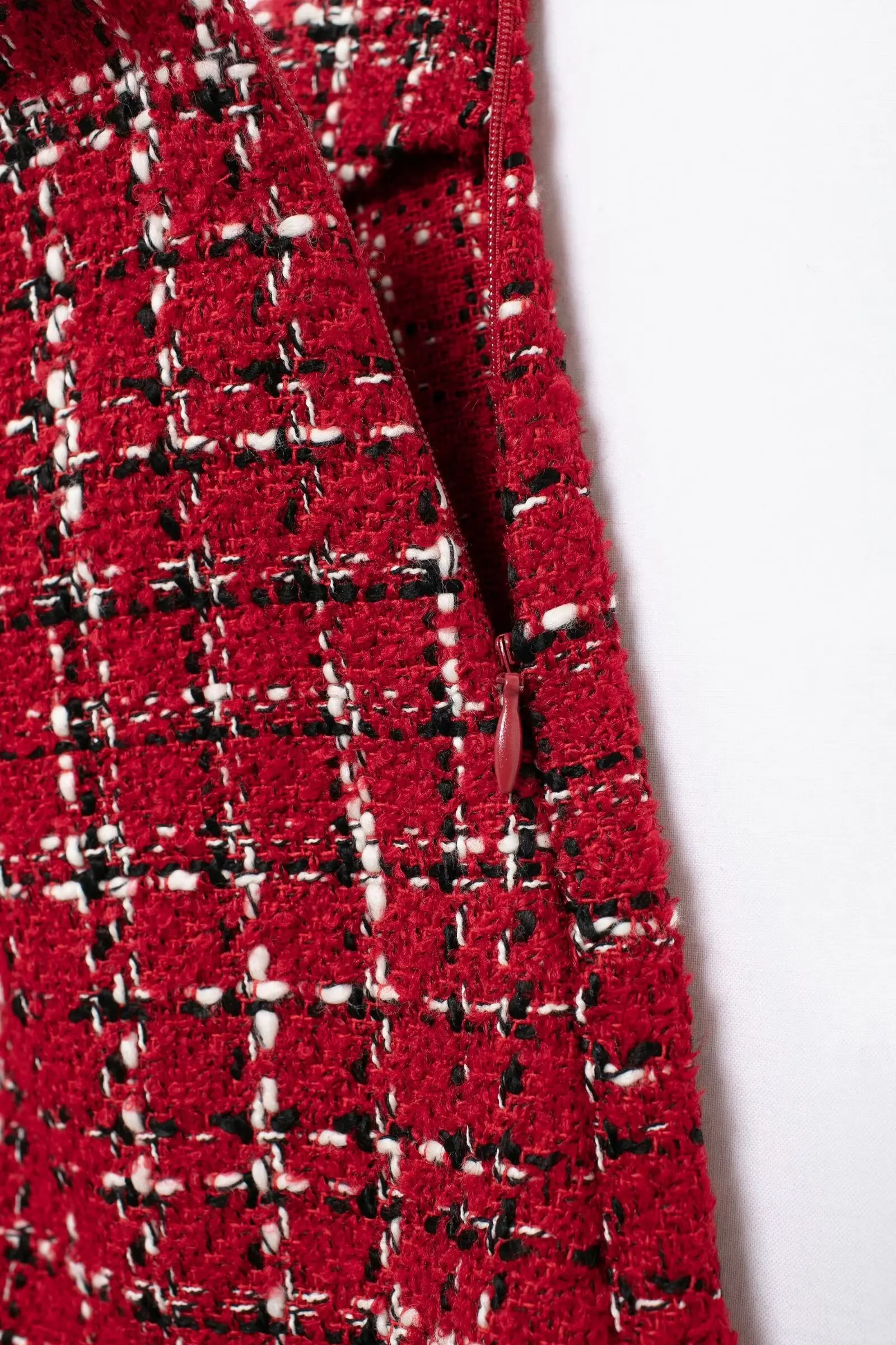 HH Women Vintage Red Plaid Tweed Coat Slim Turn Down Collar Long Sleeve Jacket Autumn Fashion Lady High Street Outwear
