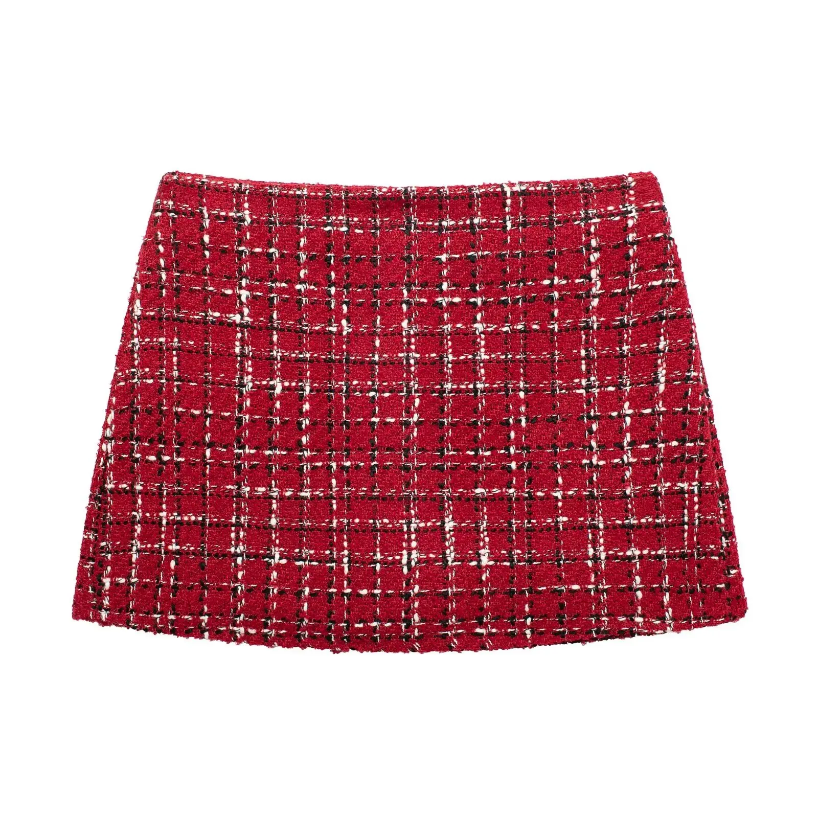 HH Women Vintage Red Plaid Tweed Coat Slim Turn Down Collar Long Sleeve Jacket Autumn Fashion Lady High Street Outwear