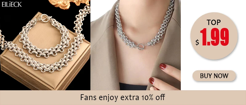 EILIECK 316L Stainless Steel Metal Cuban Chain Neckalces Bracelet Jewelry Set For Women Gold Color Neck Chain Collar Bijoux