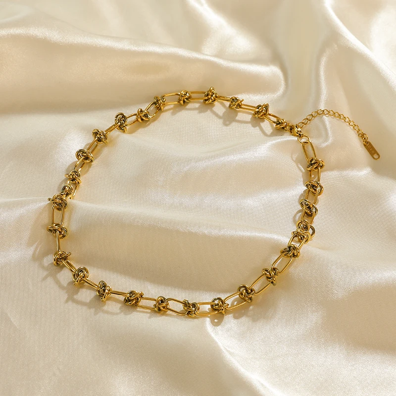 EILIECK 316L Stainless Steel Metal Cuban Chain Neckalces Bracelet Jewelry Set For Women Gold Color Neck Chain Collar Bijoux