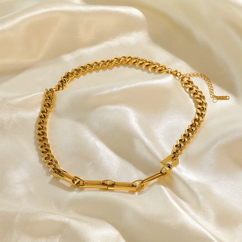 EILIECK 316L Stainless Steel Metal Cuban Chain Neckalces Bracelet Jewelry Set For Women Gold Color Neck Chain Collar Bijoux